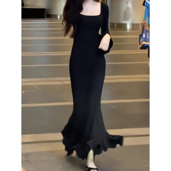 黑色修身初秋季小禮服連衣裙