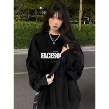 vintage加厚黑色寬松圓領衛衣