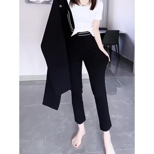 2026年春季新款梨形身材直筒休閑煙管褲女大碼胖mm顯瘦九分西裝褲