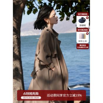 笑涵 "與風共舞" 24秋新品斜紋大翻領雙排扣系帶中長款風衣
