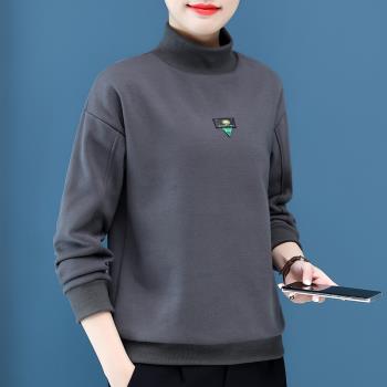 加絨加厚衛衣女秋冬2023新款中年媽媽保暖減齡時尚洋氣高領上衣潮
