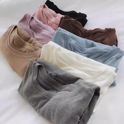 軟糯純色套頭長袖T恤女春秋冬內搭打底衫港味chic寬松顯瘦上衣服