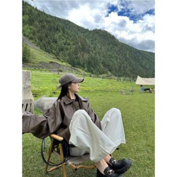 早秋學院風棕色女款高階感外套