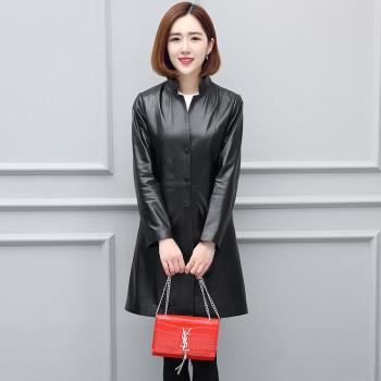 海寧真皮皮衣女士中長款綿羊皮大衣修身立領薄2023春秋風衣外套單