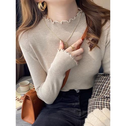 打底衫女內搭洋氣2025年春季新款木耳邊半高領修身毛衣針織上衣