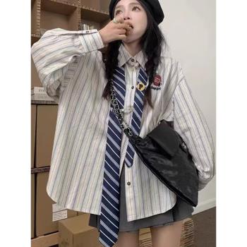 寬松古著感女學生ins條紋襯衫
