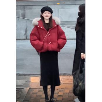 紅色新年棉衣短款外套秋冬羽絨服