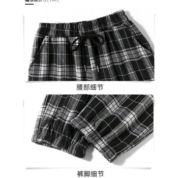 冬季新款加絨加厚格子毛呢哈倫褲高腰顯瘦蘿卜褲黑白格休閑女長褲