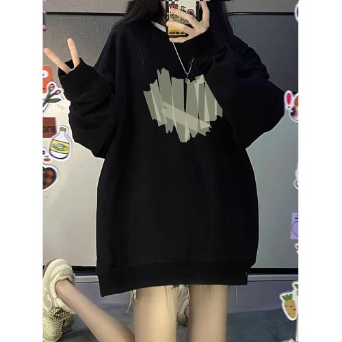 愛心黑色春秋款寬松歐貨大版衛衣