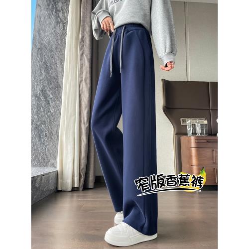 拉夏貝爾運動褲女春秋冬季2025新款美式直筒衛褲休閑闊腿香蕉褲子