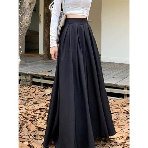 高個子加長法式西裝半身裙175超長高腰百褶裙黑色氣質拖地傘裙秋