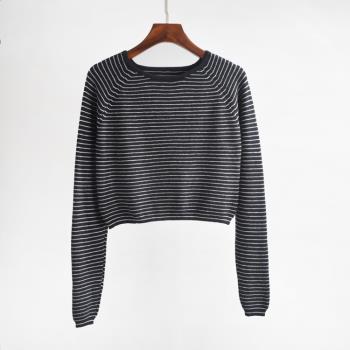 Q-=1=流行春秋季2020新款女裝韓版女學生長袖條紋針織衫上衣潮