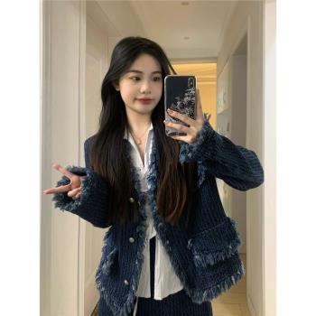 小香風牛仔外套女春秋款2023新款設計感毛邊時尚氛圍感上衣超好看