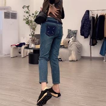 1碼女裝2024胖妹妹春裝新款時尚九分褲直筒牛仔褲顯瘦彈力煙管褲