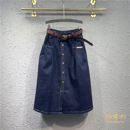 歐洲站中長款單排扣包臀半身裙