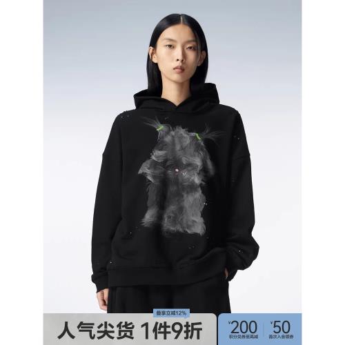 JNBY/江南布衣秋季連帽衛衣女套頭帽衫卡通兔子印花寬松棉質長袖