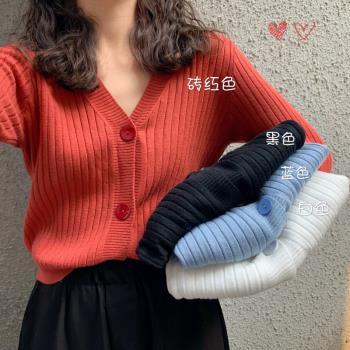 修身顯瘦v領針織開衫女春秋韓系學生小個子穿搭ins簡約百搭小外套