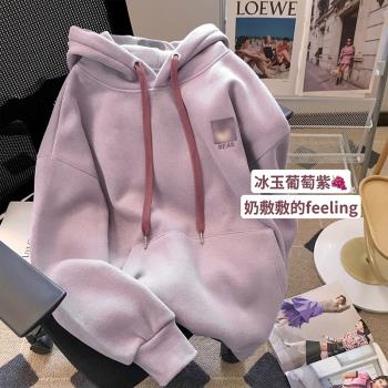 減齡加絨連帽卡通長袖上衣刺繡