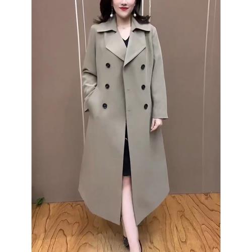 卡其色中長款風衣外套女2025年秋冬新款韓版寬松過膝雙排扣大衣潮