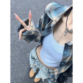 百搭顯瘦小眾格紋防曬長袖襯衫