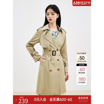 秋水伊人高階感長款雙排扣風衣