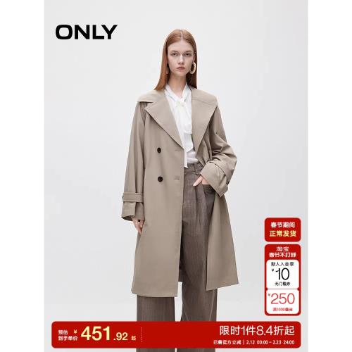 o區綾致ONLY25春夏新簡約休閑翻領直筒中長款風衣外套女時尚