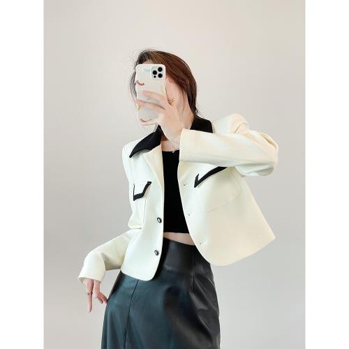 LINGLAI 小香風撞色短款外套女春秋新款設計感名媛氣質百搭上衣潮