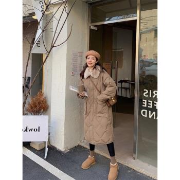 菱格棉服ins港風羽絨服設計感小眾中長款棉衣女秋冬季2022年新款