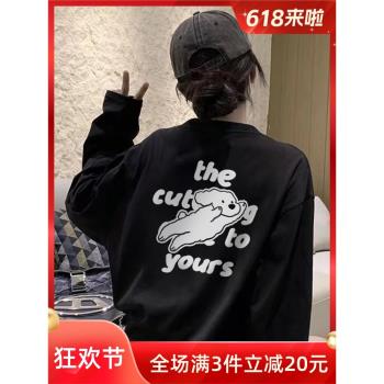 英文印花設計感薄款卡通長袖t恤