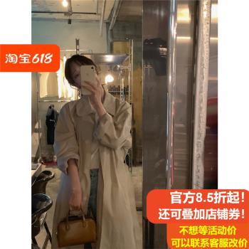 fletta韓版小眾長款風衣女式外套早秋長袖秋季外衣休閑防曬衣薄款