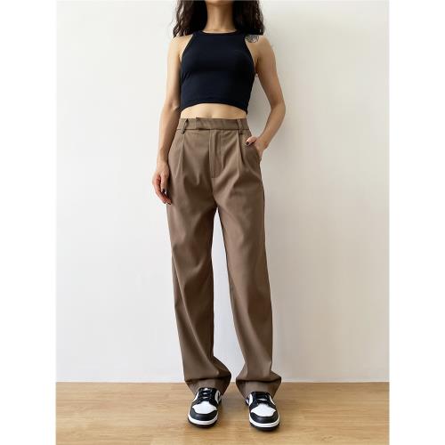 斷碼清貨|SWAGAL女裝秋冬高腰顯瘦直筒寬松垂感拖地休閑西裝長褲