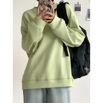 純色圓領衛衣女秋冬季2024新款韓版寬松疊穿慵懶長袖套頭上衣外套
