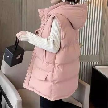 胖mm特大碼300斤中長款連帽馬甲外套女秋冬新款寬松背心馬夾上衣