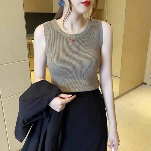 圓領針織吊帶背心女士2026春季螺紋外穿修身西裝內搭無袖打底上衣