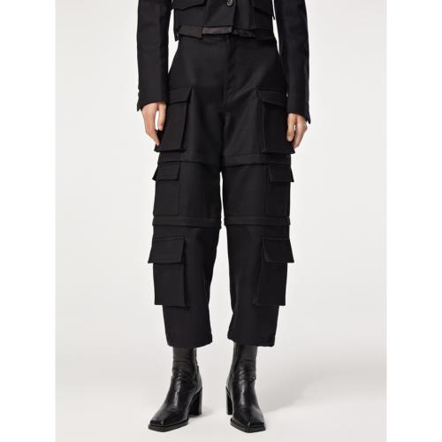 JNBY/江南布衣折扣秋冬錐形褲女100%綿羊毛寬松大口袋九分褲