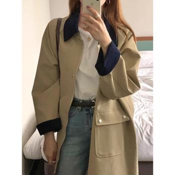 chic韓國翻領拉鏈式短款風衣外套