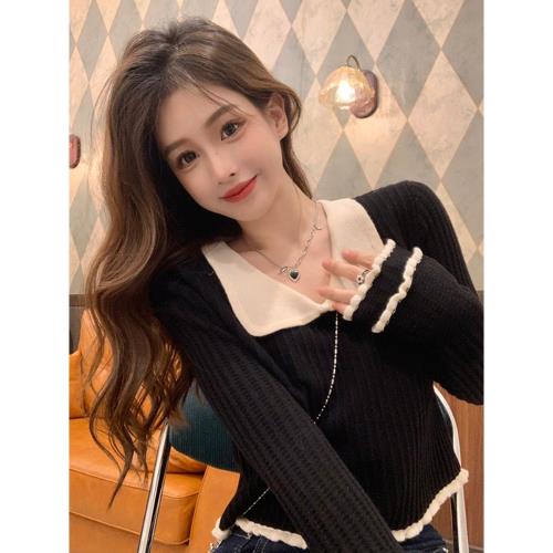 2025早春新款女裝洋氣法式娃娃領上衣獨特別致小衫韓系穿搭打底衫