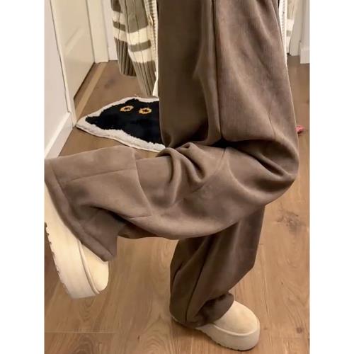 咖色山本褲女秋冬2025新款高腰休閑寬松直筒美拉德加絨針織闊腿褲