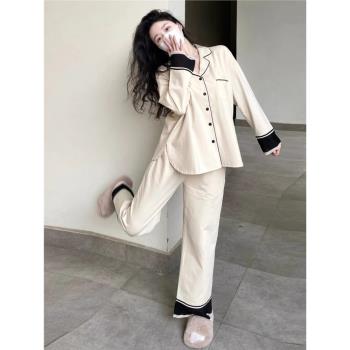 純棉春秋季簡約長袖家居服睡衣
