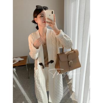 THOEY CHEN秋冬加厚羊絨開衫外套女中長款100%純山羊絨毛衣慵懶風