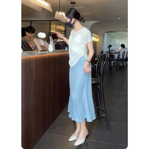 【斷碼清倉】藍色肌理感半裙女夏季薄款魚尾裙子中長款包臀裙長裙