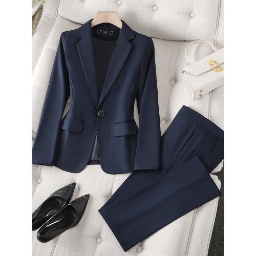 深藍色西裝套裝女秋大學生面試工作服氣質女神范職業前臺西服正裝