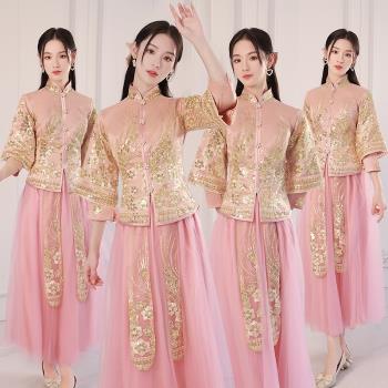 伴娘服中式2024中國風復古秀禾服高級感平時可穿主持人禮服女夏季