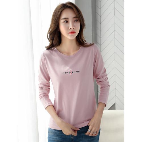 純棉長袖t恤女早春上衣寬松100%全棉小衫內搭打底衫女春秋可外穿