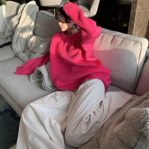 【5折】外翻毛邊無性別覆盆子粉oversize毛衣女秋冬新款