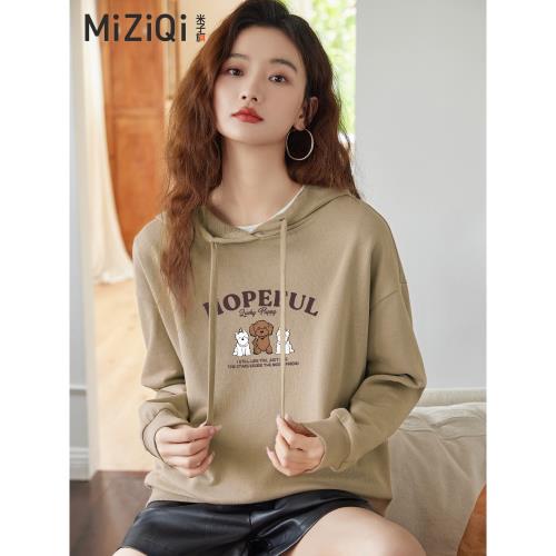 米子旗連帽衛衣女春秋季2025年新款韓版卡通印花套頭帶帽上衣外套