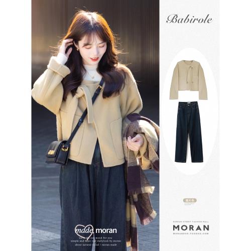 韓系氣質高級設計感毛呢外套短款秋冬新款小個子大衣小香風兩件套