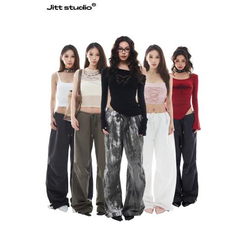 AN JITT集桃 國風水墨扎染工裝褲女春夏款傘兵褲美式潮牌爵士舞褲