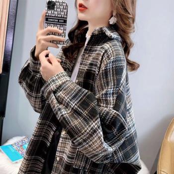 春季格子襯衫女春秋裝2025新款上衣寬松大碼開衫薄款早春襯衣外套