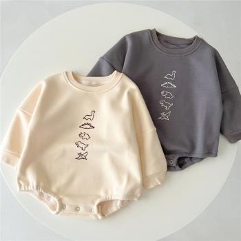恐龍爬爬服秋冬加絨三角包屁衣